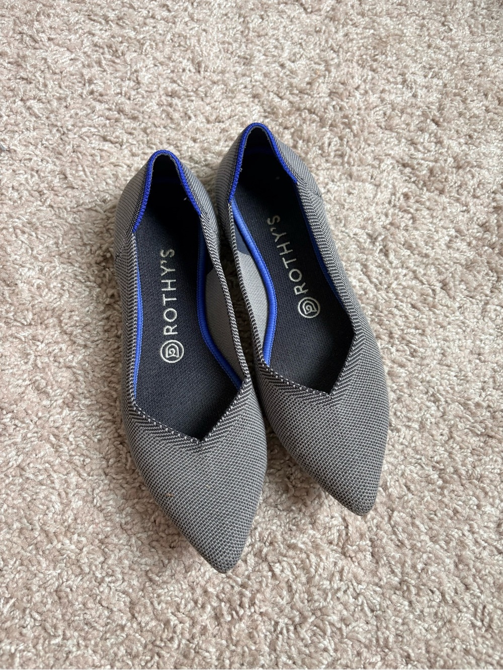 Rothy's Women's Pointed Flat in Gray with Blue Trim